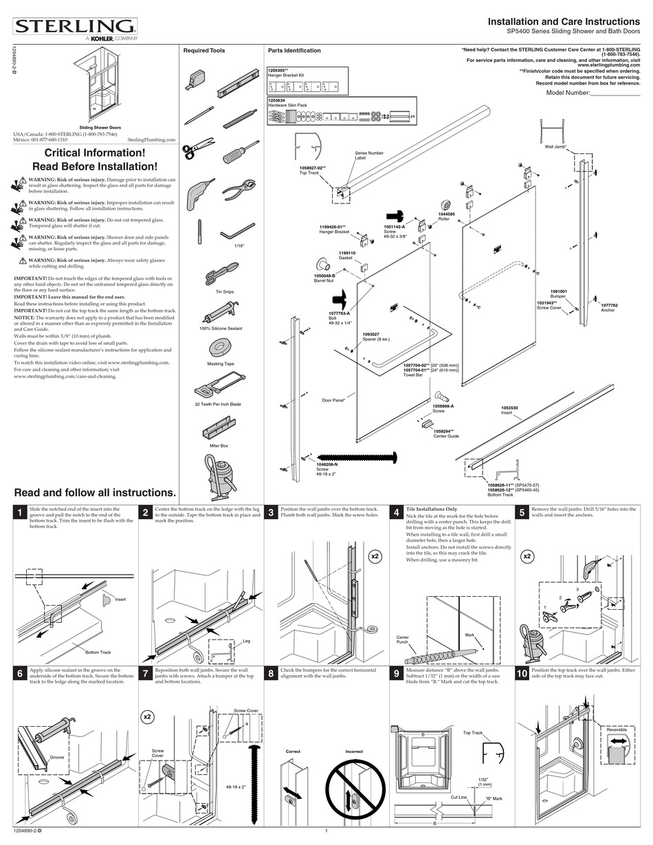 KOHLER STERLING SP5400 SERIES INSTALLATION AND CARE INSTRUCTIONS Pdf Download ManualsLib