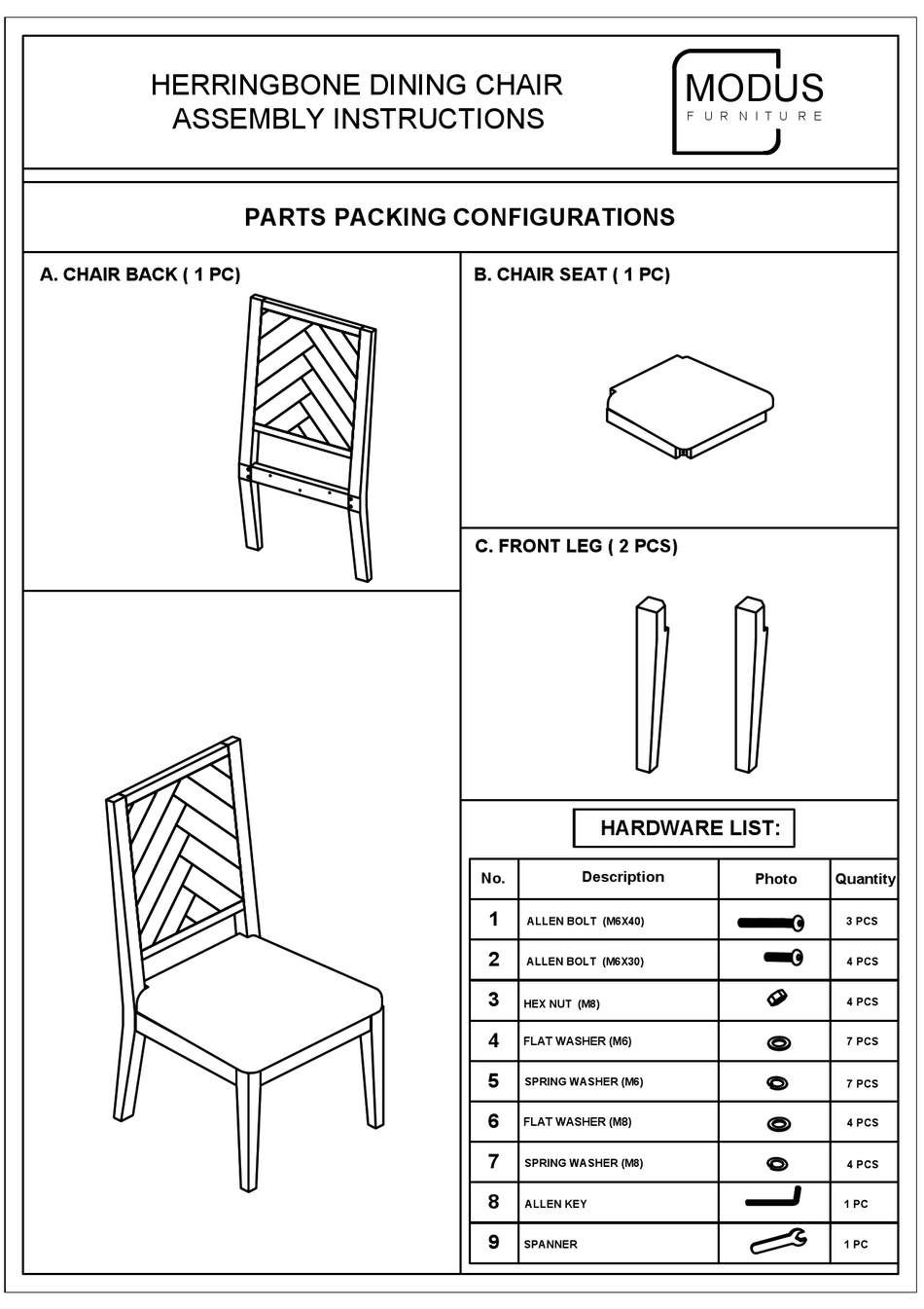 MODUS FURNITURE HERRINGBONE 5QS363B ASSEMBLY INSTRUCTIONS Pdf Download