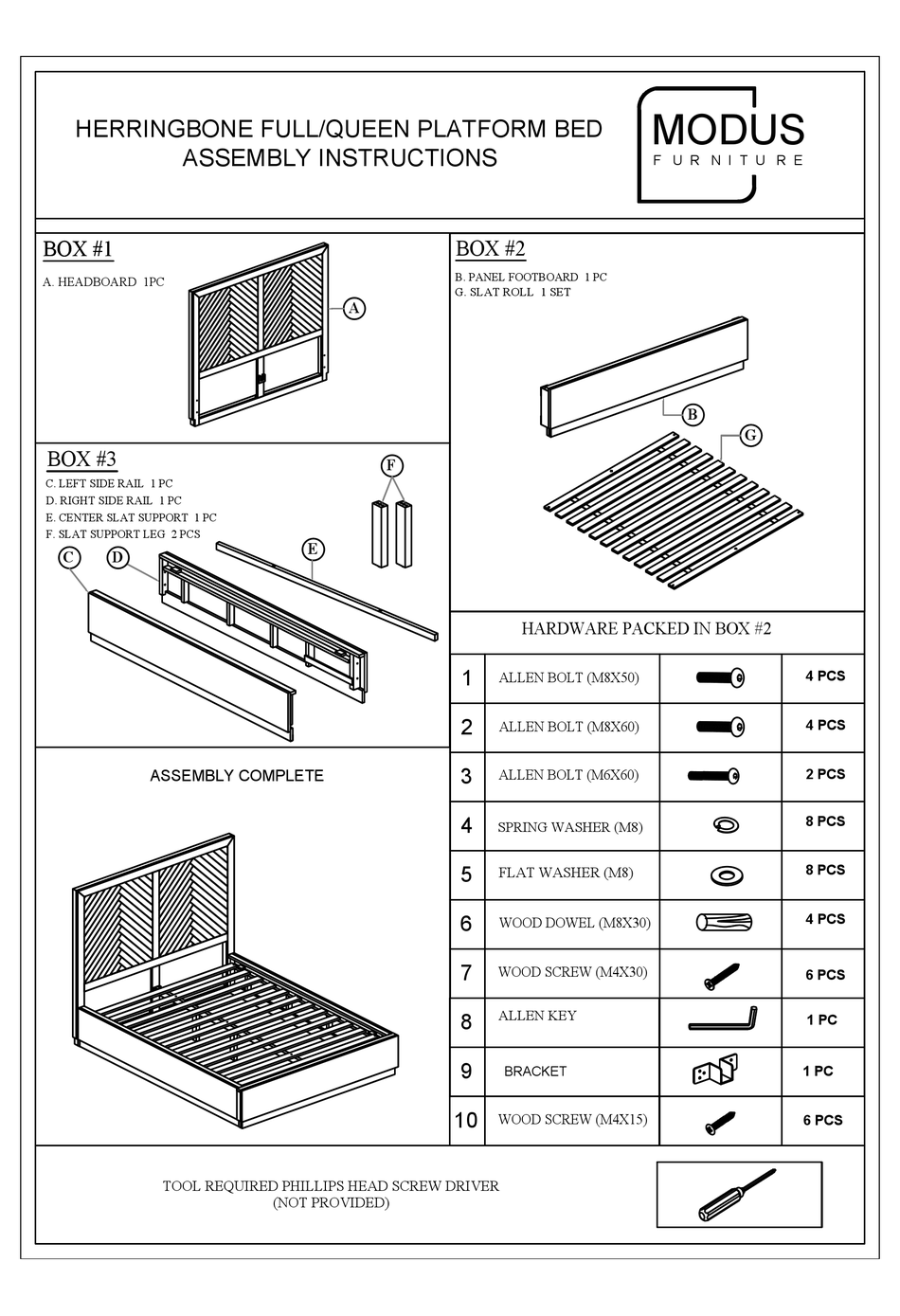 MODUS FURNITURE HERRINGBONE 5QS3H4 ASSEMBLY INSTRUCTIONS MANUAL Pdf