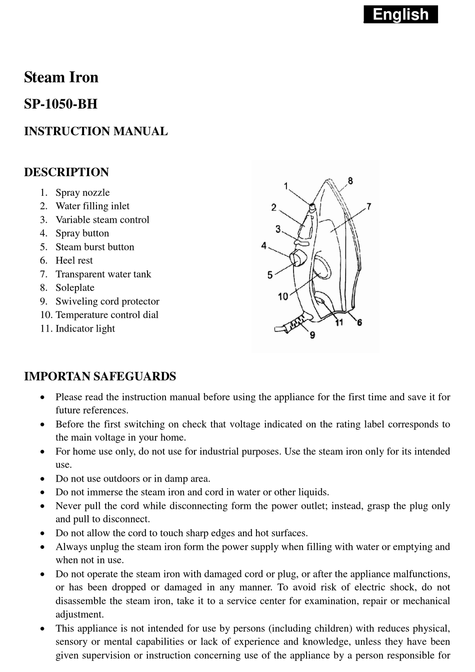 SAPIRHOME SP-1050-BH INSTRUCTION MANUAL Pdf Download | ManualsLib