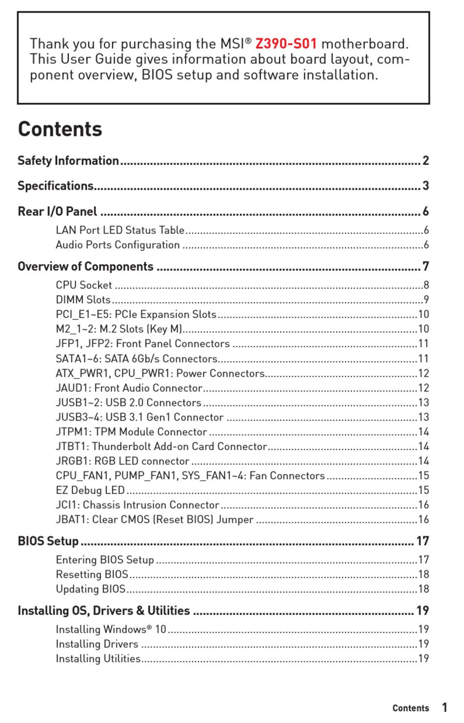 MSI Z390S01 USER MANUAL Pdf Download ManualsLib
