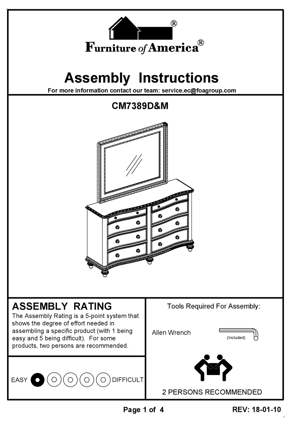 FURNITURE OF AMERICA EUROPA CM7389D ASSEMBLY INSTRUCTIONS Pdf Download ...