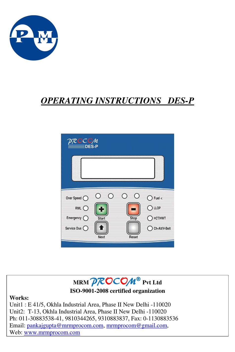 PM PROCOM DES-P OPERATING INSTRUCTIONS MANUAL Pdf Download | ManualsLib