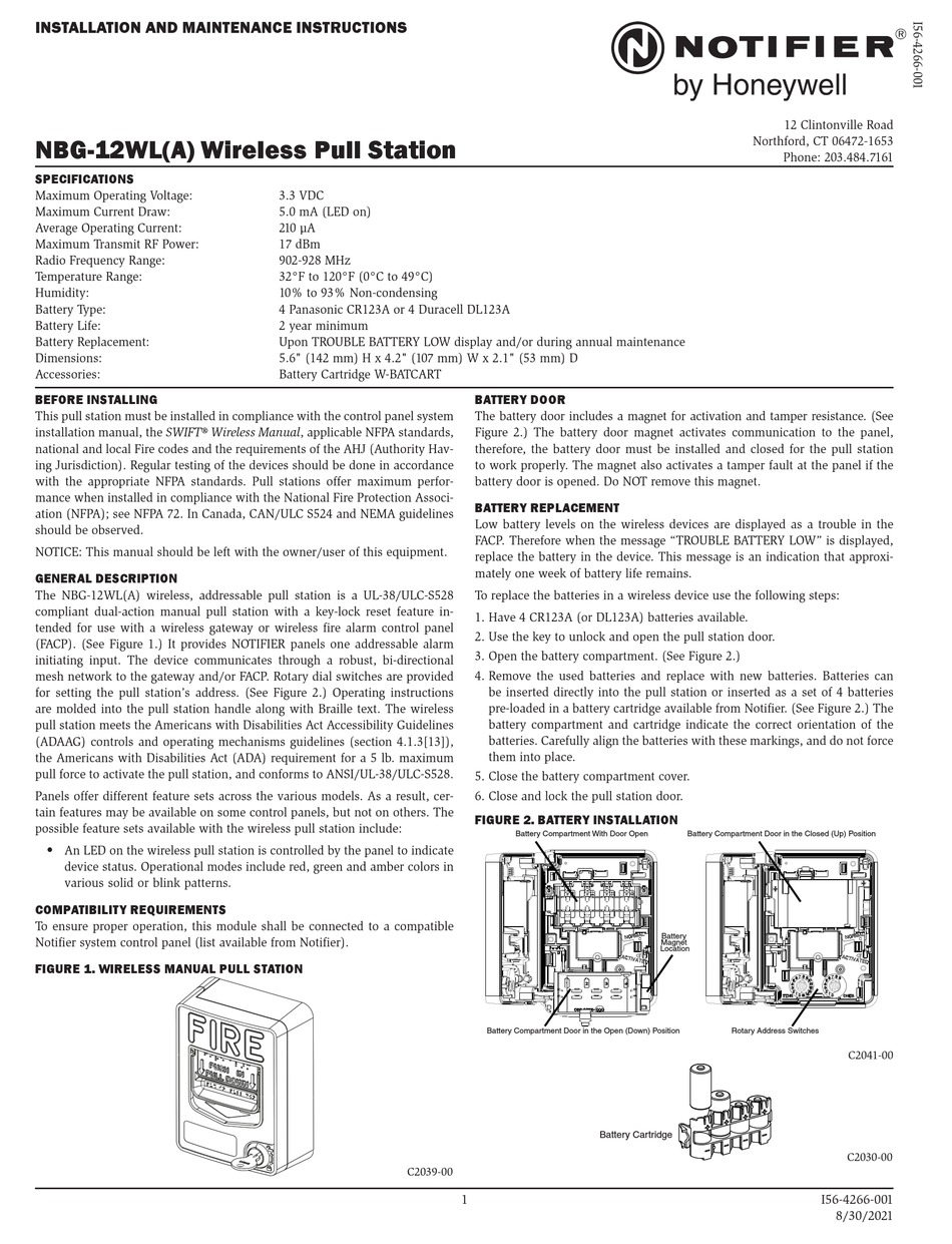 Honeywell Notifier Nbg Wla Installation And Maintenance Instructions