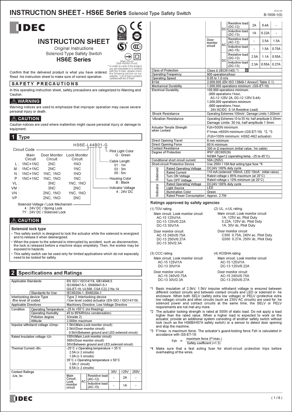 IDEC HS6E SERIES INSTRUCTION SHEET Pdf Download | ManualsLib