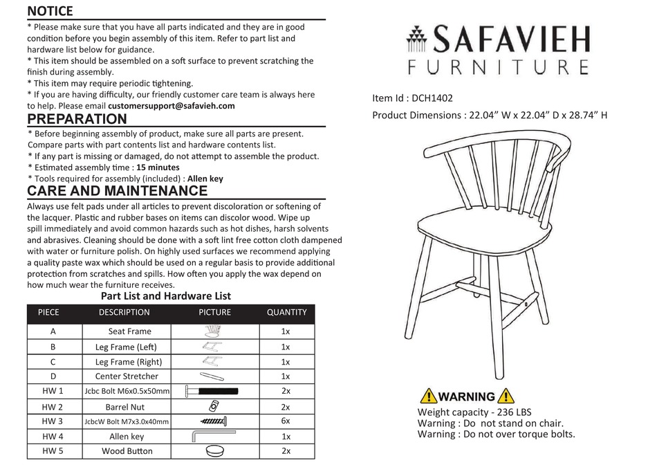 SAFAVIEH FURNITURE CERES DCH1402 QUICK START MANUAL Pdf Download ...