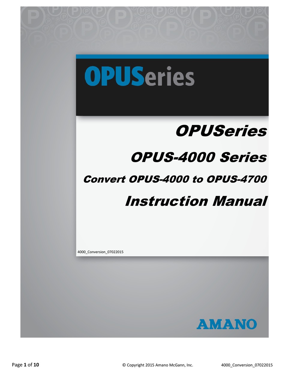 AMANO OPUS4000 SERIES INSTRUCTION MANUAL Pdf Download ManualsLib