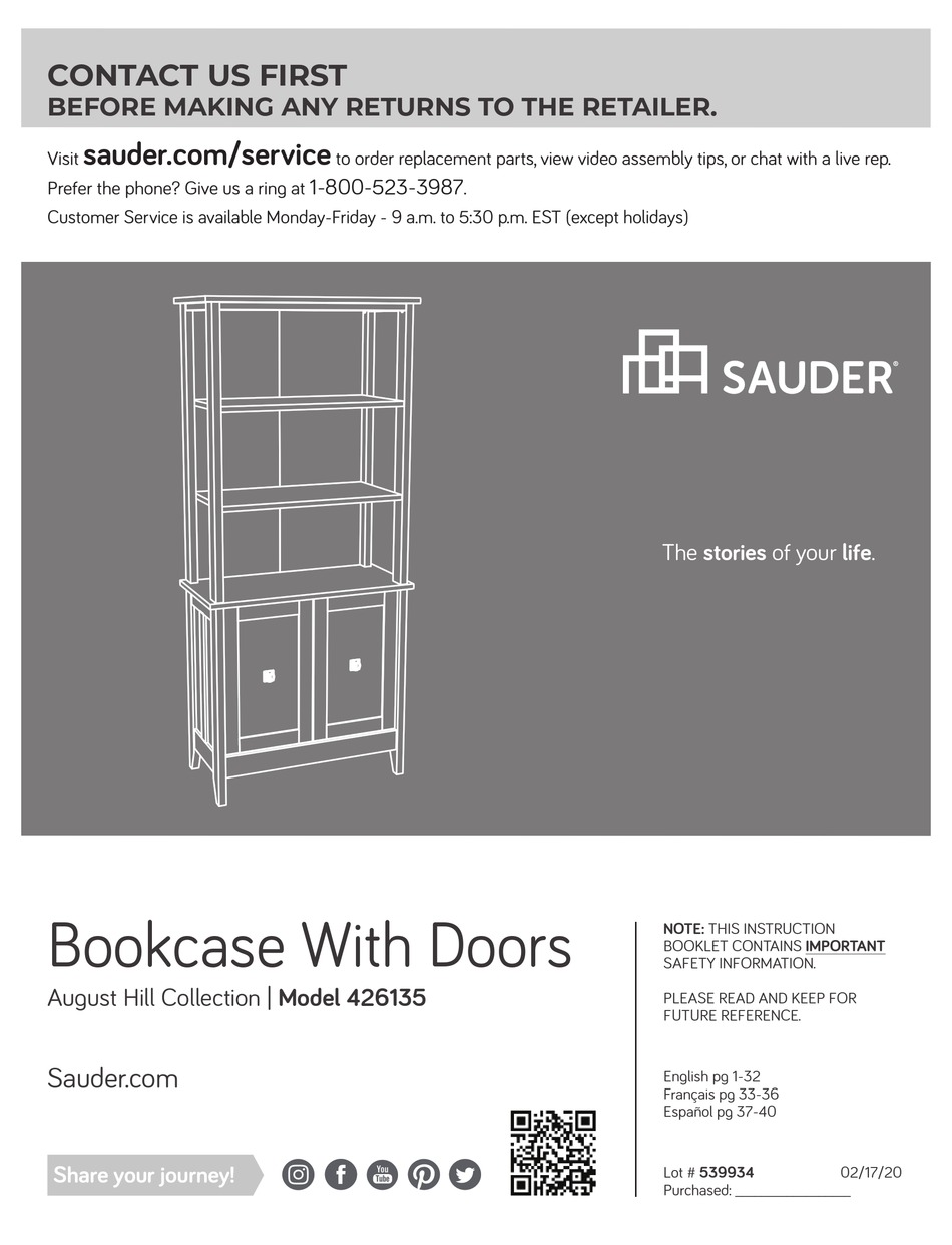 SAUDER AUGUST HILL 426135 ASSEMBLY INSTRUCTIONS MANUAL Pdf Download