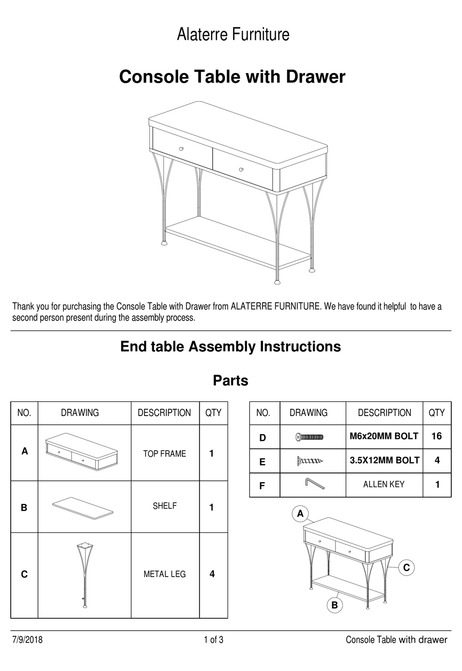 ALATERRE FURNITURE ANTH1425 ASSEMBLY INSTRUCTIONS Pdf Download ManualsLib