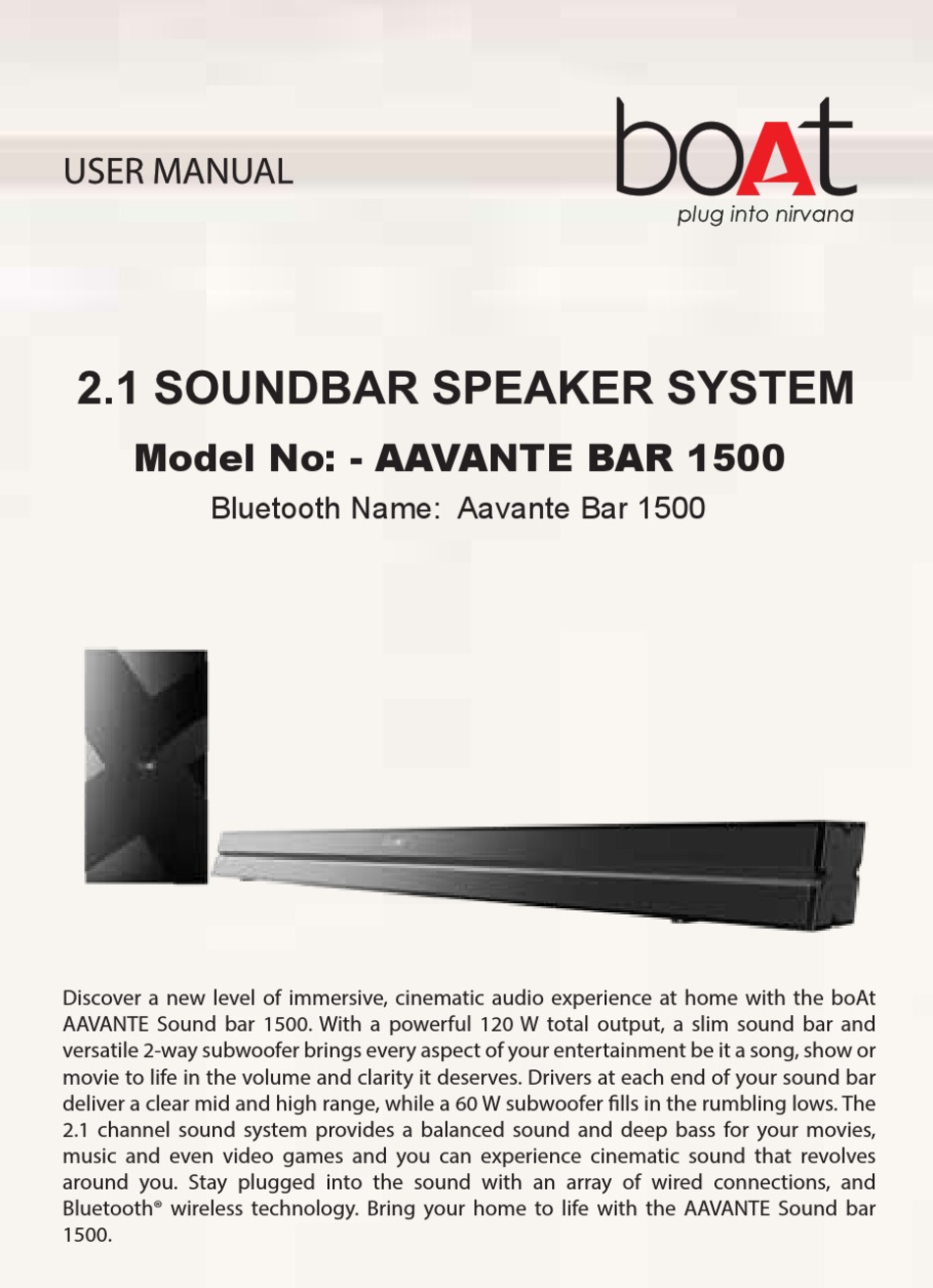 BOAT AAVANTE BAR 1500 USER MANUAL Pdf Download ManualsLib