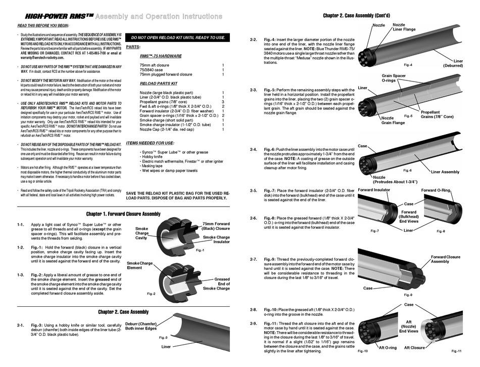 AEROTECH HIGHPOWER RMS BLUE THUNDER 75/3840 ASSEMBLY AND OPERATION