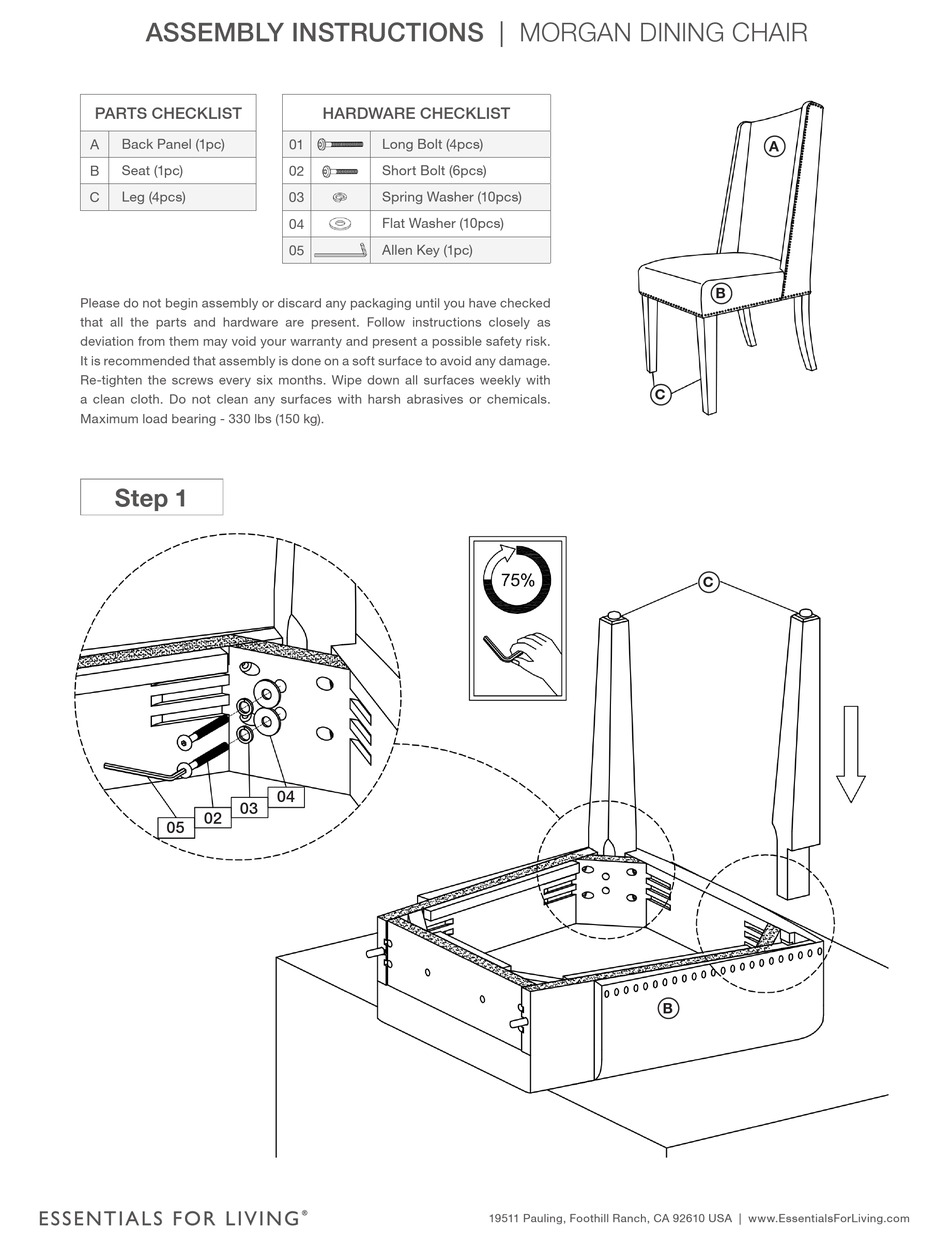 ESSENTIALS FOR LIVING MORGAN DINING CHAIR ASSEMBLY INSTRUCTIONS Pdf ...