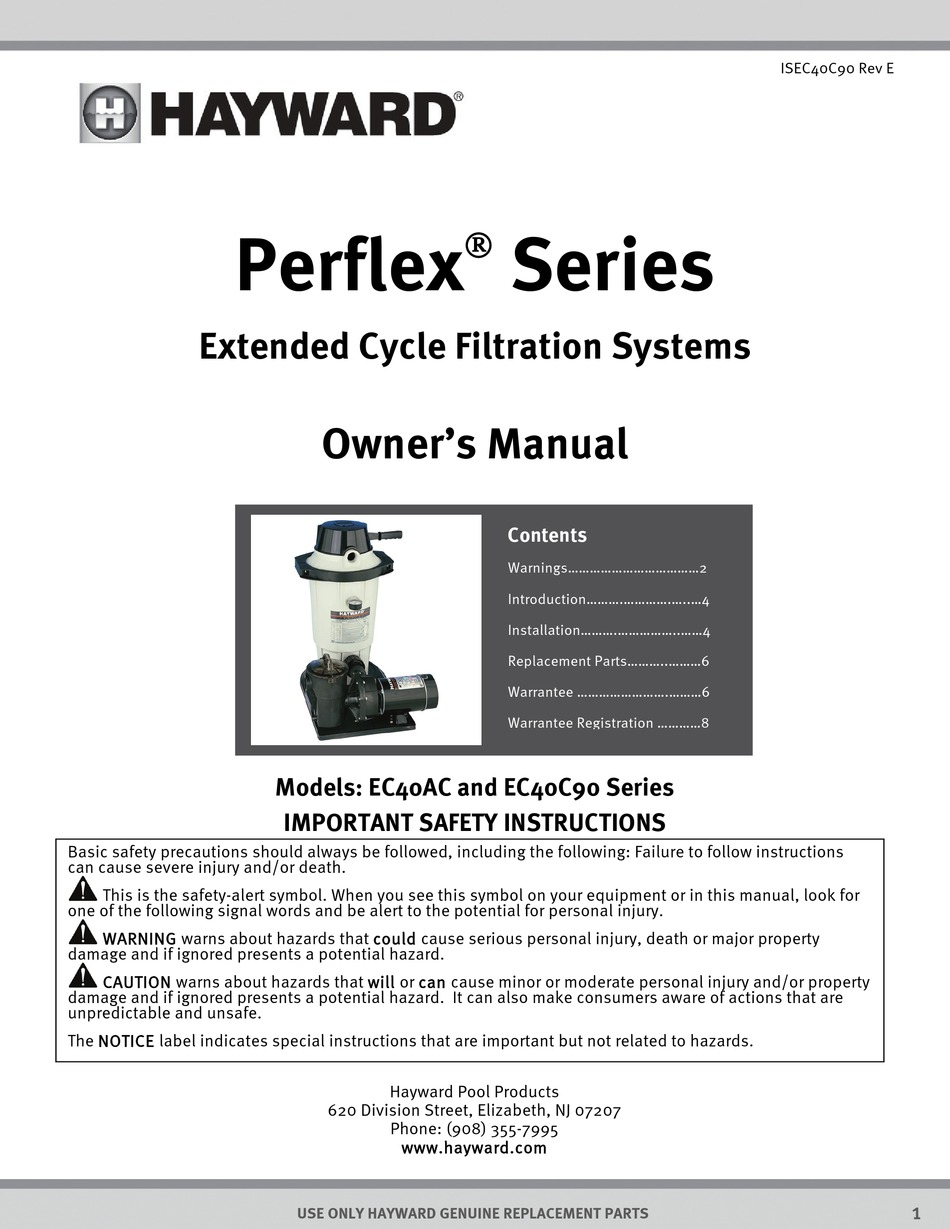 HAYWARD PERFLEX EC40C90 SERIES OWNER