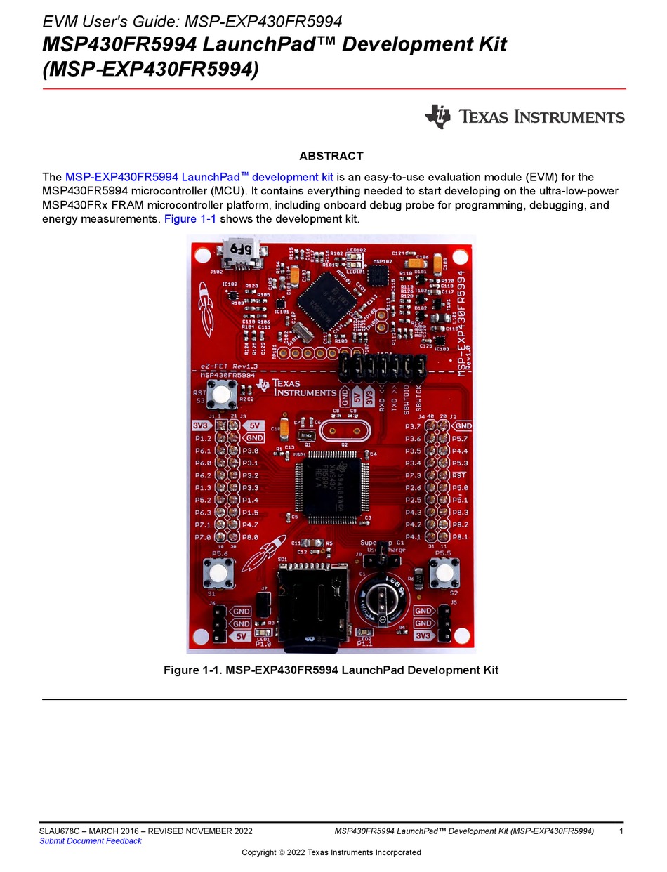 TEXAS INSTRUMENTS MSPEXP430FR5994 USER MANUAL Pdf Download ManualsLib