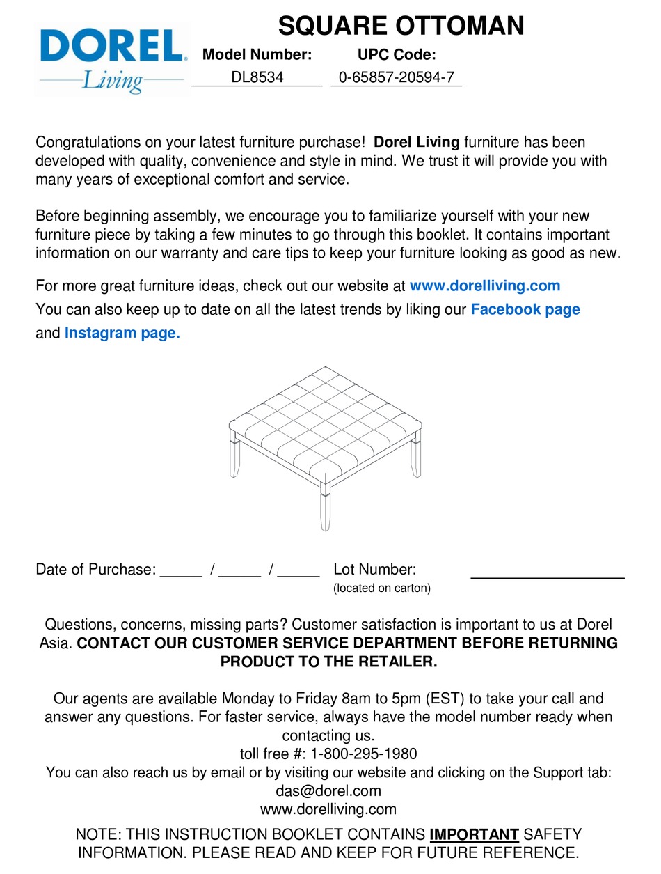 DOREL LIVING DL8534 MANUAL Pdf Download | ManualsLib