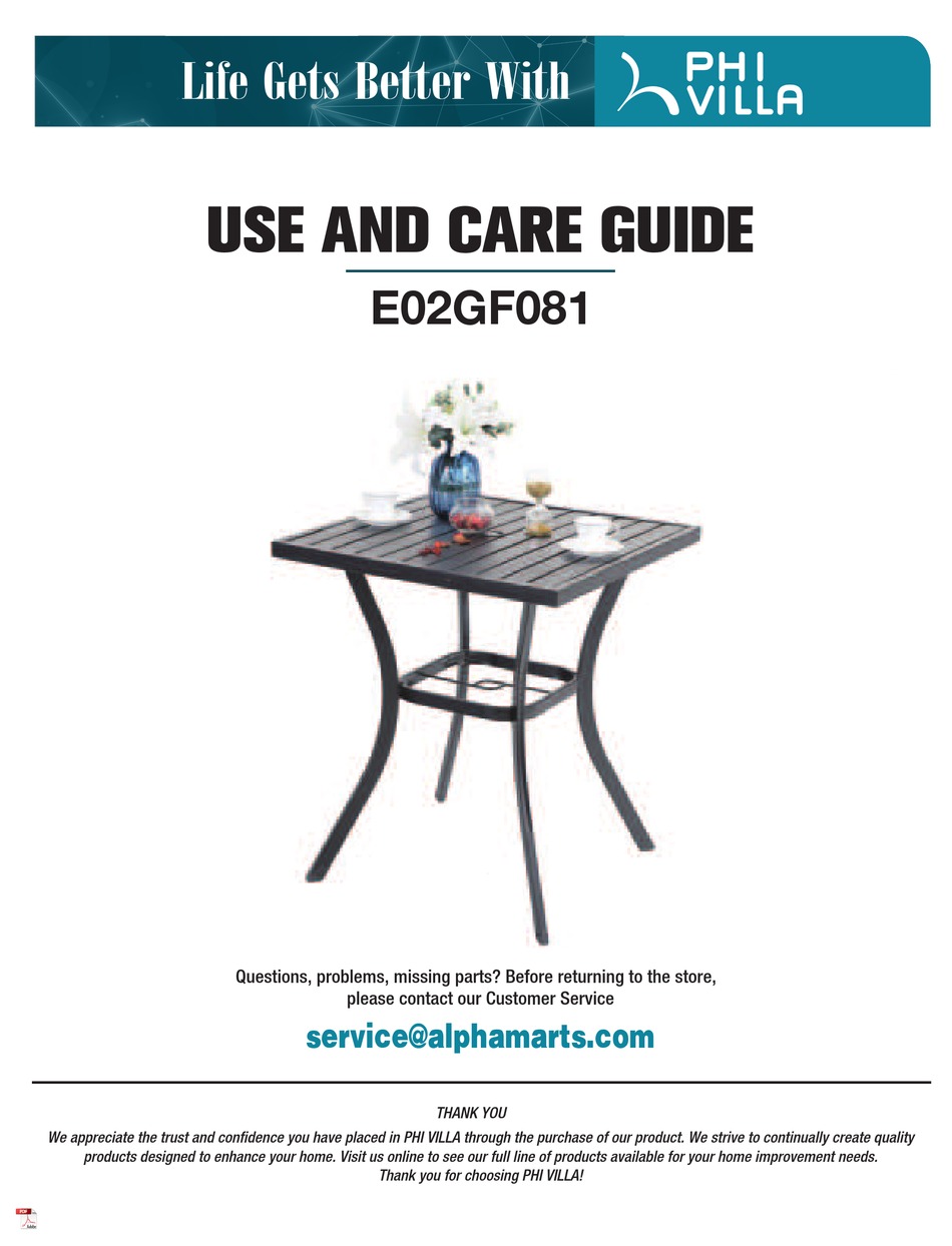 PHI VILLA E02GF081 USE AND CARE MANUAL Pdf Download ManualsLib