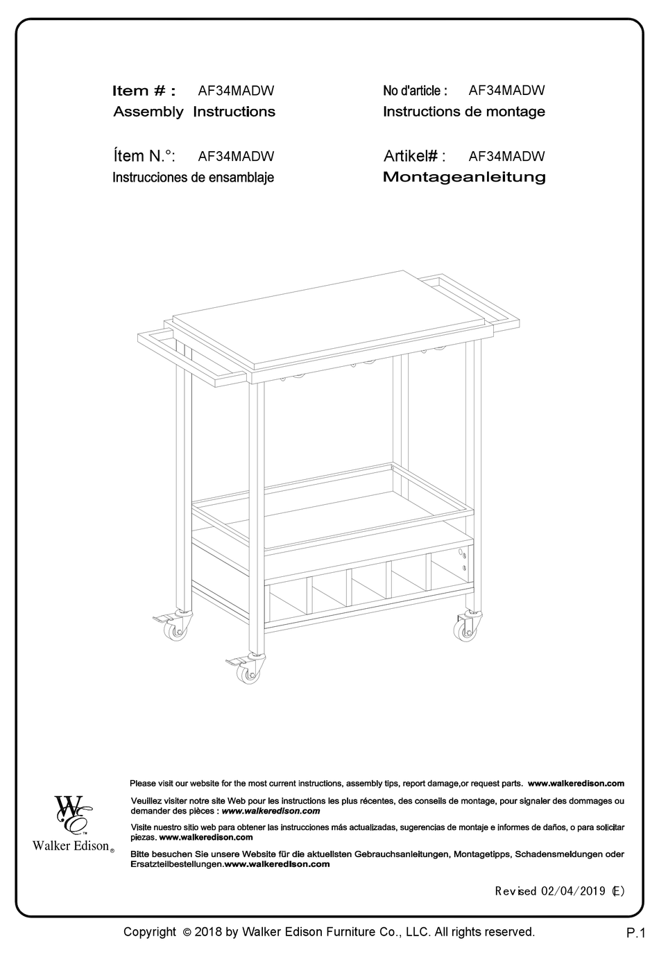 WALKER EDISON AF34MADW ASSEMBLY INSTRUCTIONS MANUAL Pdf Download