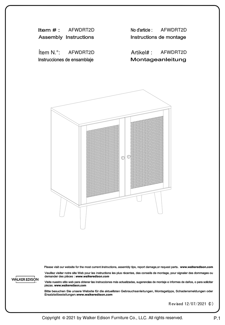 WALKER EDISON AFWDRT2D ASSEMBLY INSTRUCTIONS MANUAL Pdf Download