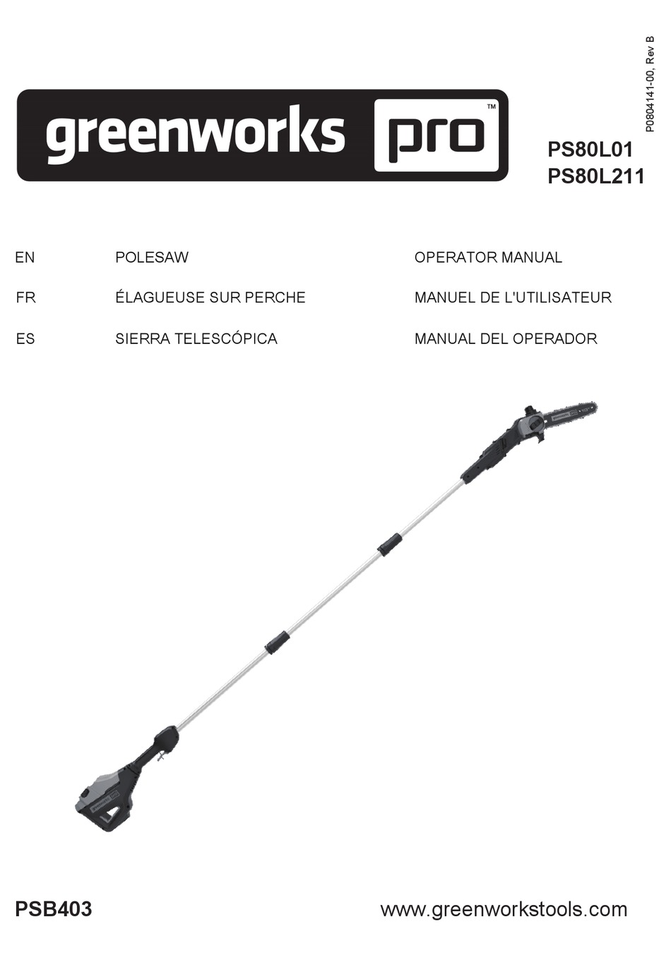 GREENWORKS PRO PS80L01 OPERATOR'S MANUAL Pdf Download ManualsLib