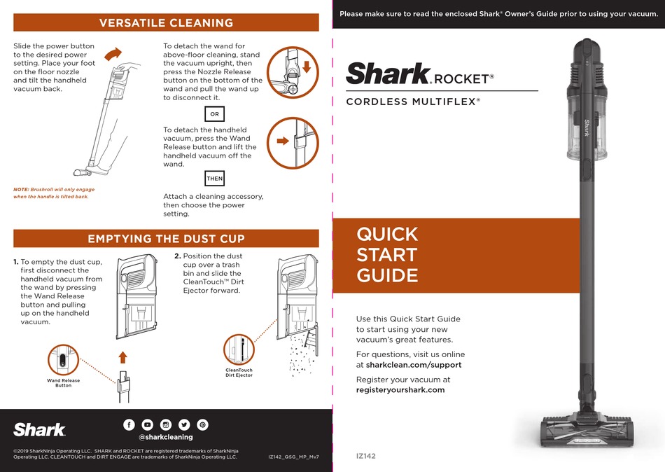 SHARK ROCKET IZ142 QUICK START MANUAL Pdf Download ManualsLib