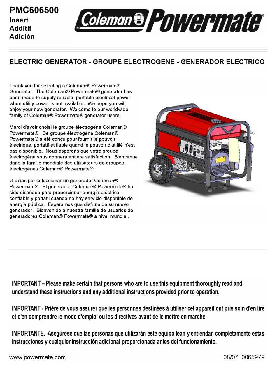 POWERMATE COLEMAN PMC606500 USER MANUAL Pdf Download ManualsLib