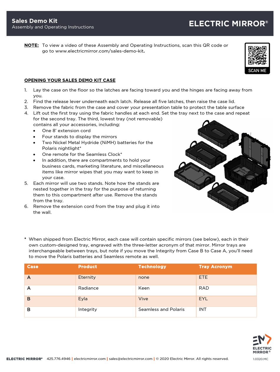 ELECTRIC MIRROR SALES DEMO KIT ASSEMBLY AND OPERATING INSTRUCTIONS Pdf