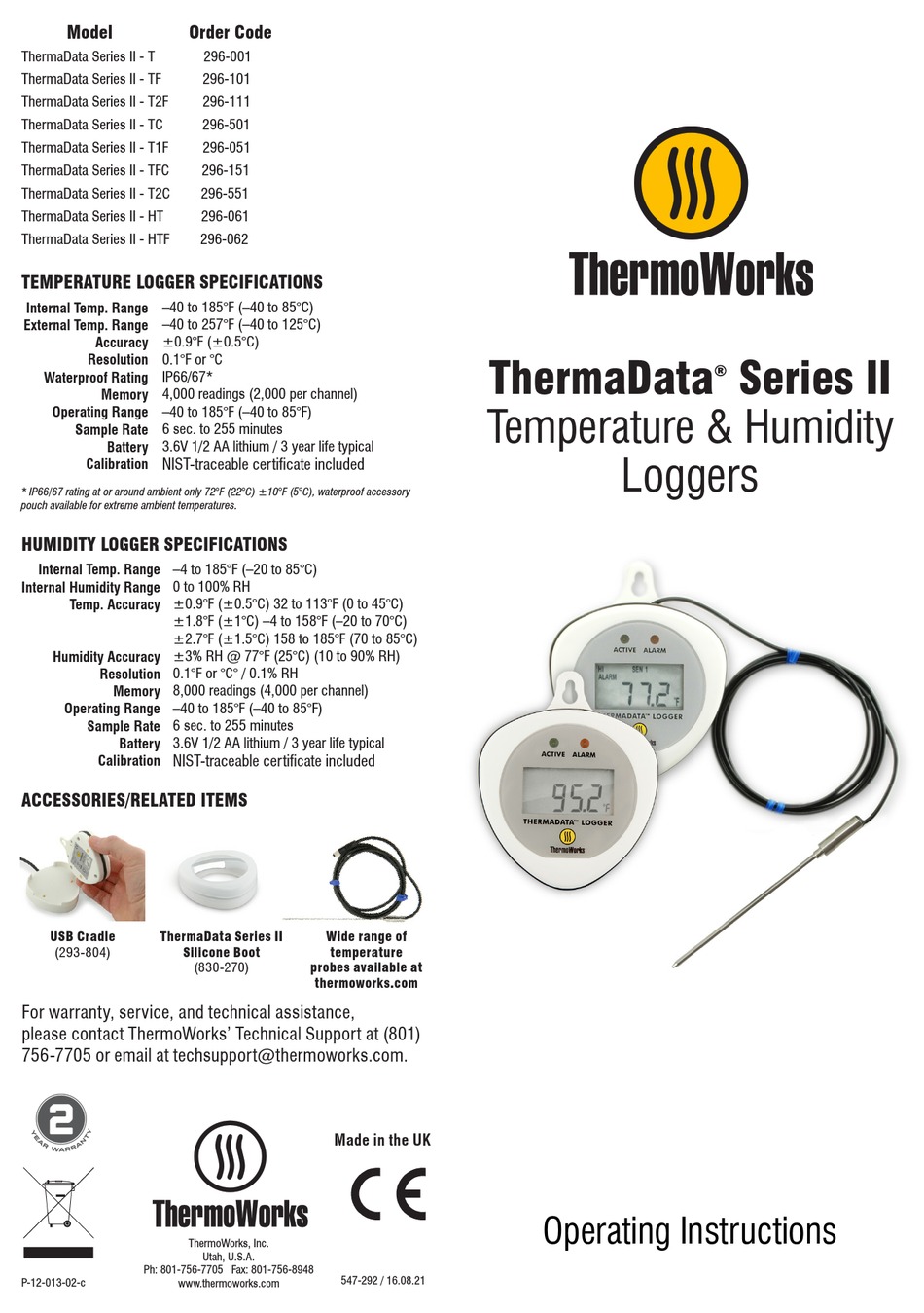 THERMOWORKS THERMADATA II SERIES OPERATING INSTRUCTIONS Pdf Download ...