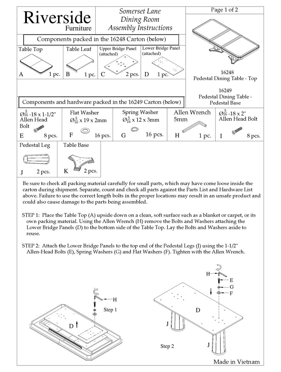 RIVERSIDE FURNITURE SOMERSET LANE 16248 ASSEMBLY INSTRUCTIONS Pdf