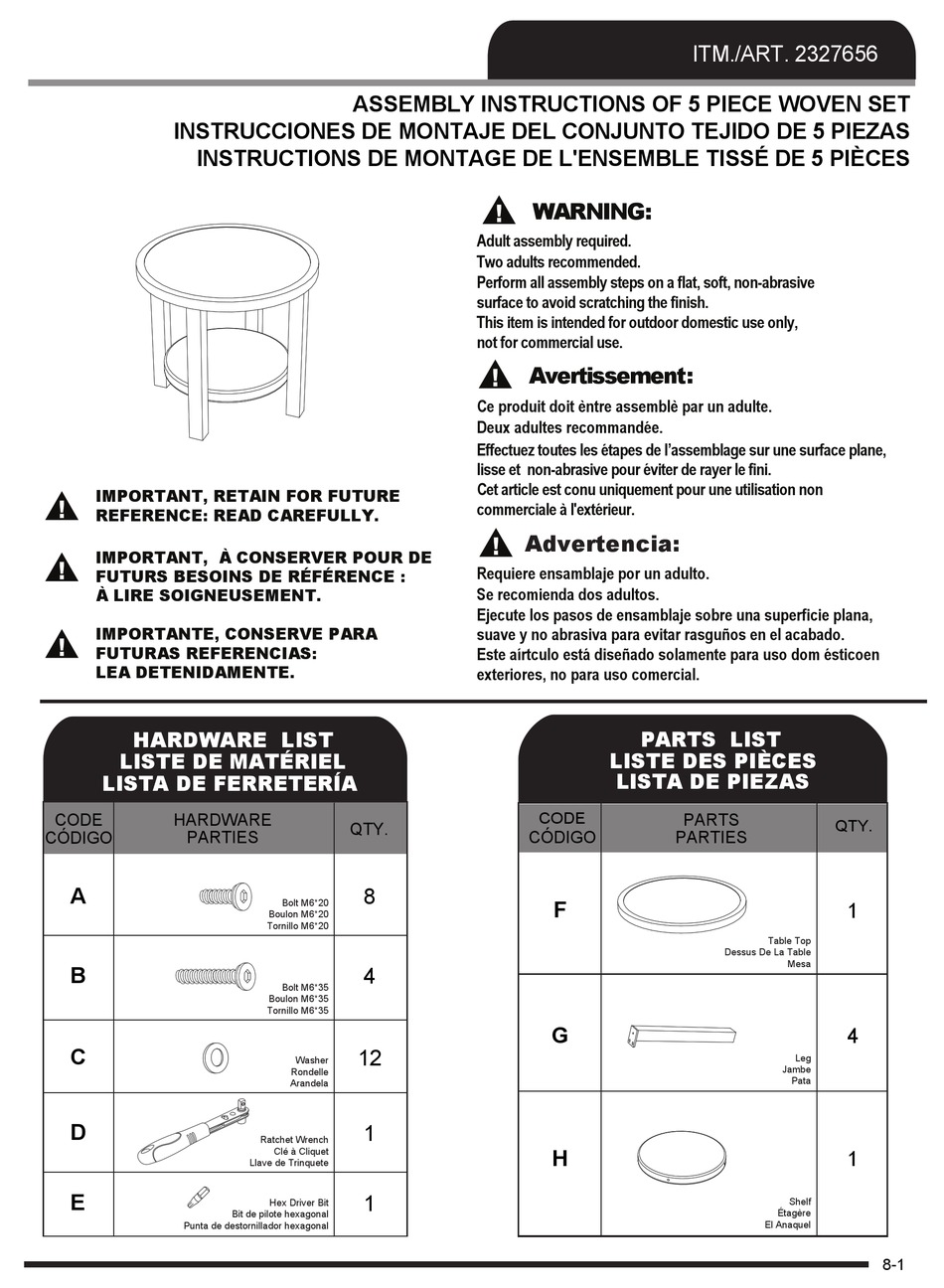 COSTCO 2327656 ASSEMBLY INSTRUCTIONS MANUAL Pdf Download ManualsLib