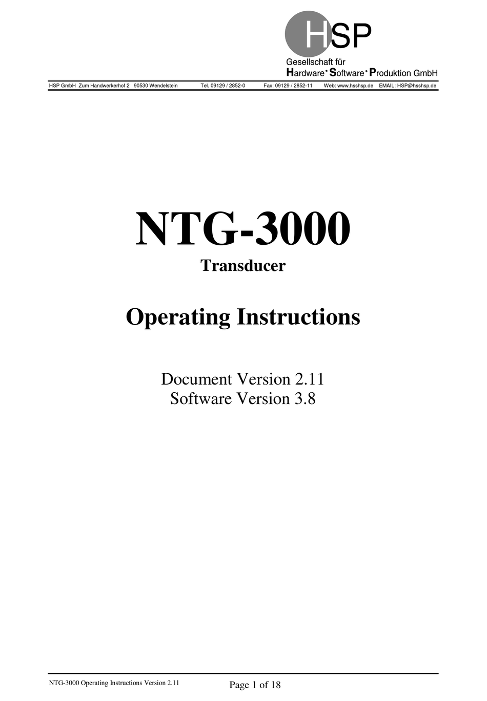 HSP NTG3000 OPERATING INSTRUCTIONS MANUAL Pdf Download ManualsLib