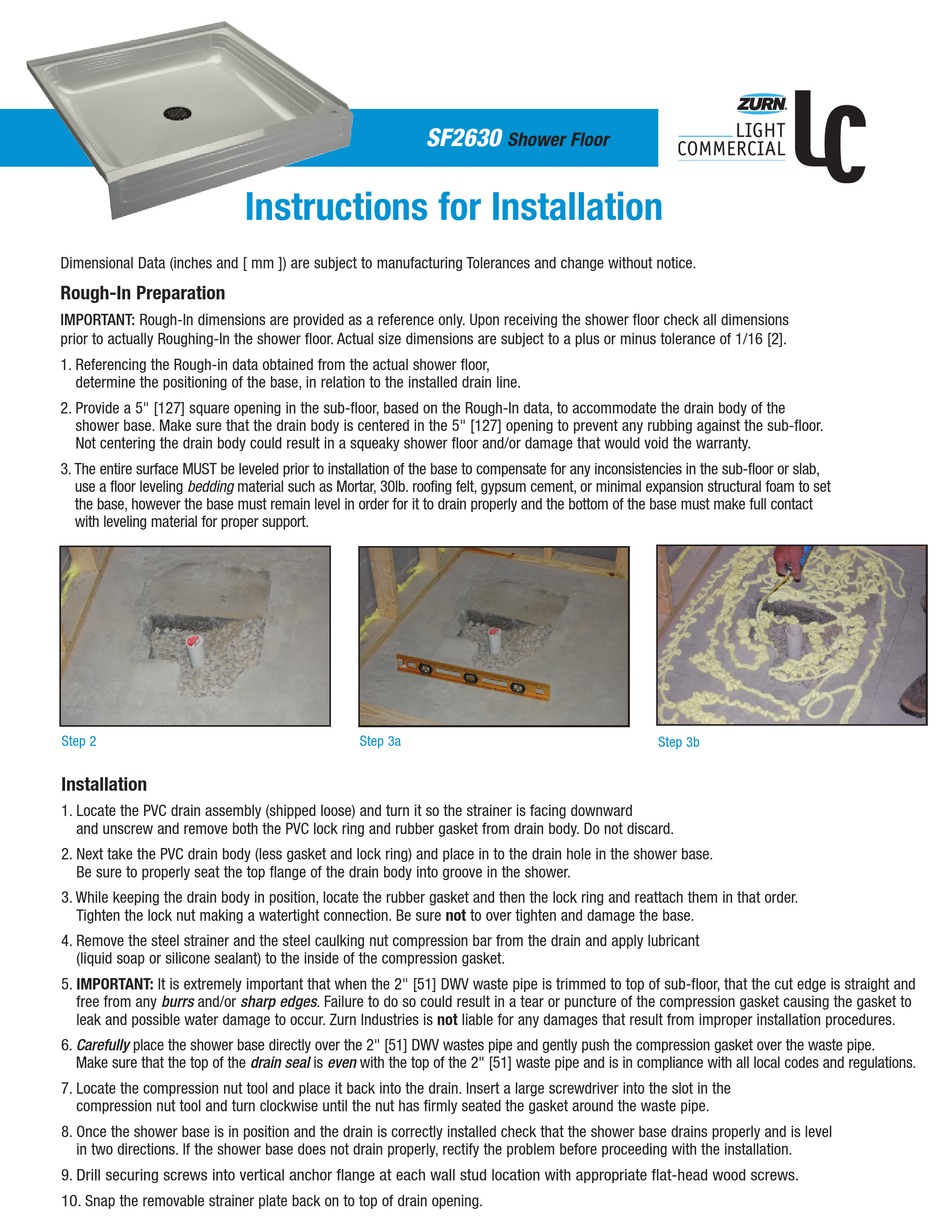 ZURN LC SF2630 INSTRUCTIONS FOR INSTALLATION Pdf Download ManualsLib