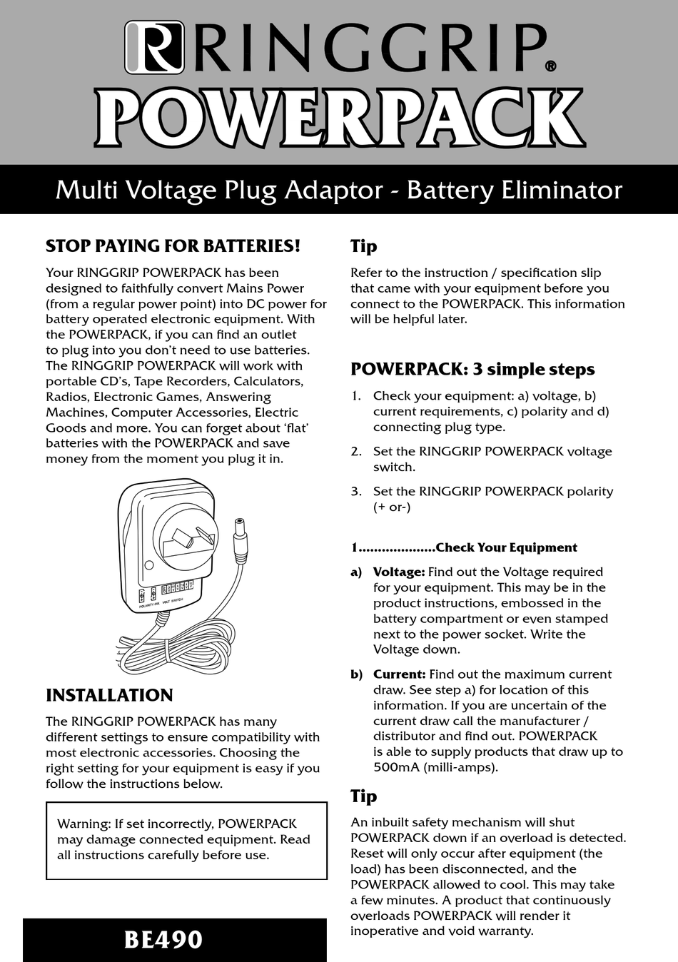 RINGGRIP POWERPACK BE490 QUICK START MANUAL Pdf Download ManualsLib