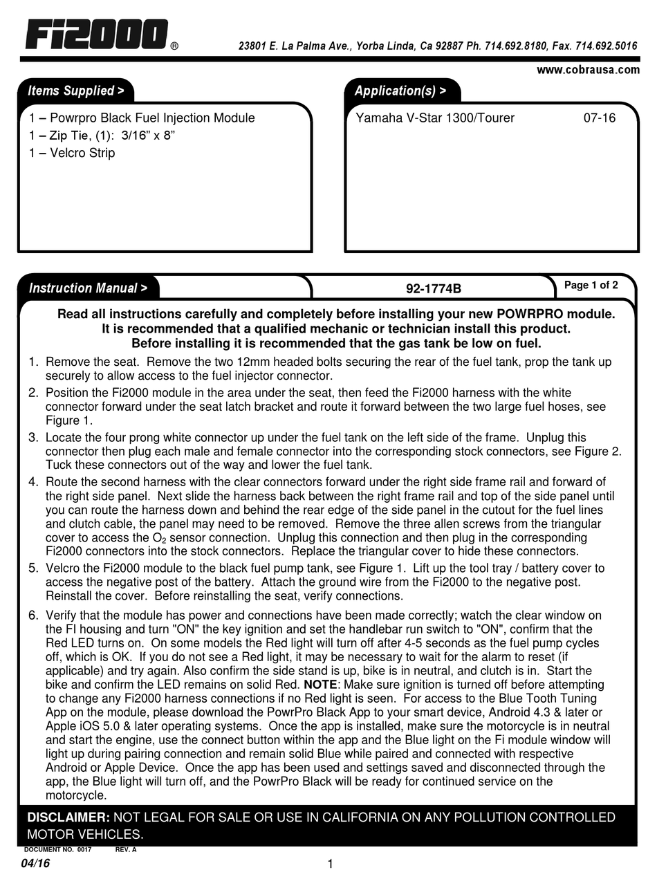 COBRA POWRPRO FI2000 INSTRUCTION MANUAL Pdf Download ManualsLib