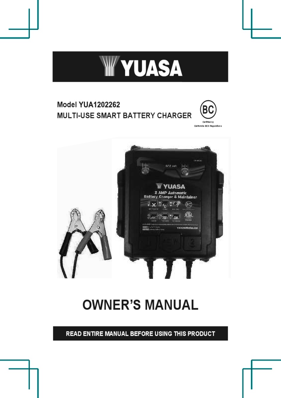 YUASA YUA1202262 OWNER'S MANUAL Pdf Download | ManualsLib