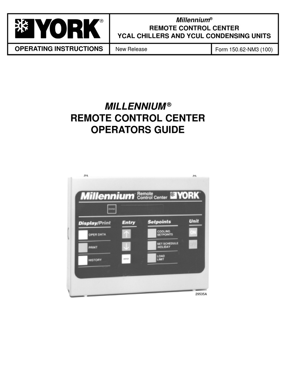 YORK MILLENNIUM REMOTE CONTROL CENTER OPERATING INSTRUCTIONS MANUAL Pdf Download ManualsLib