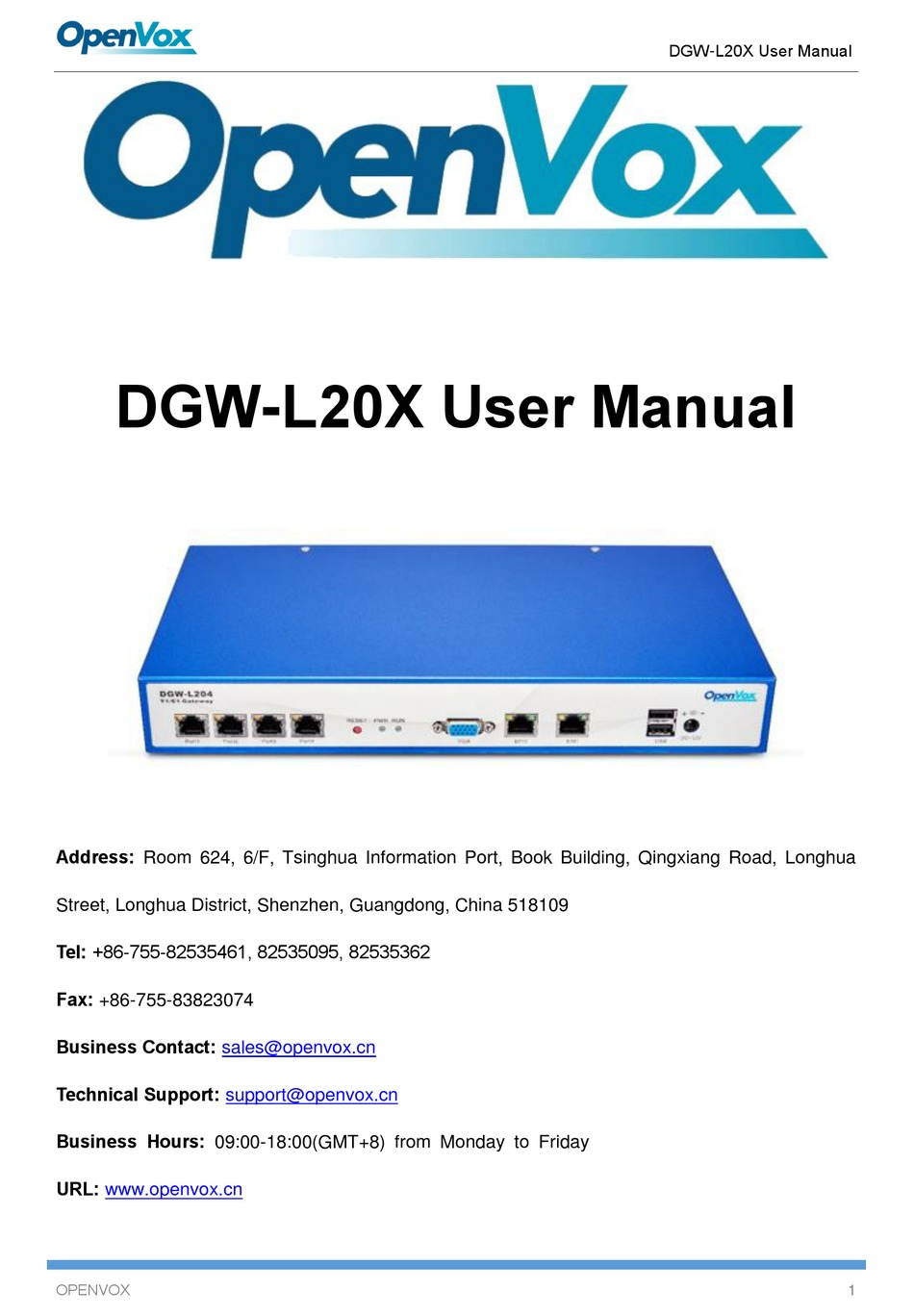 OPENVOX DGW-L20X USER MANUAL Pdf Download | ManualsLib