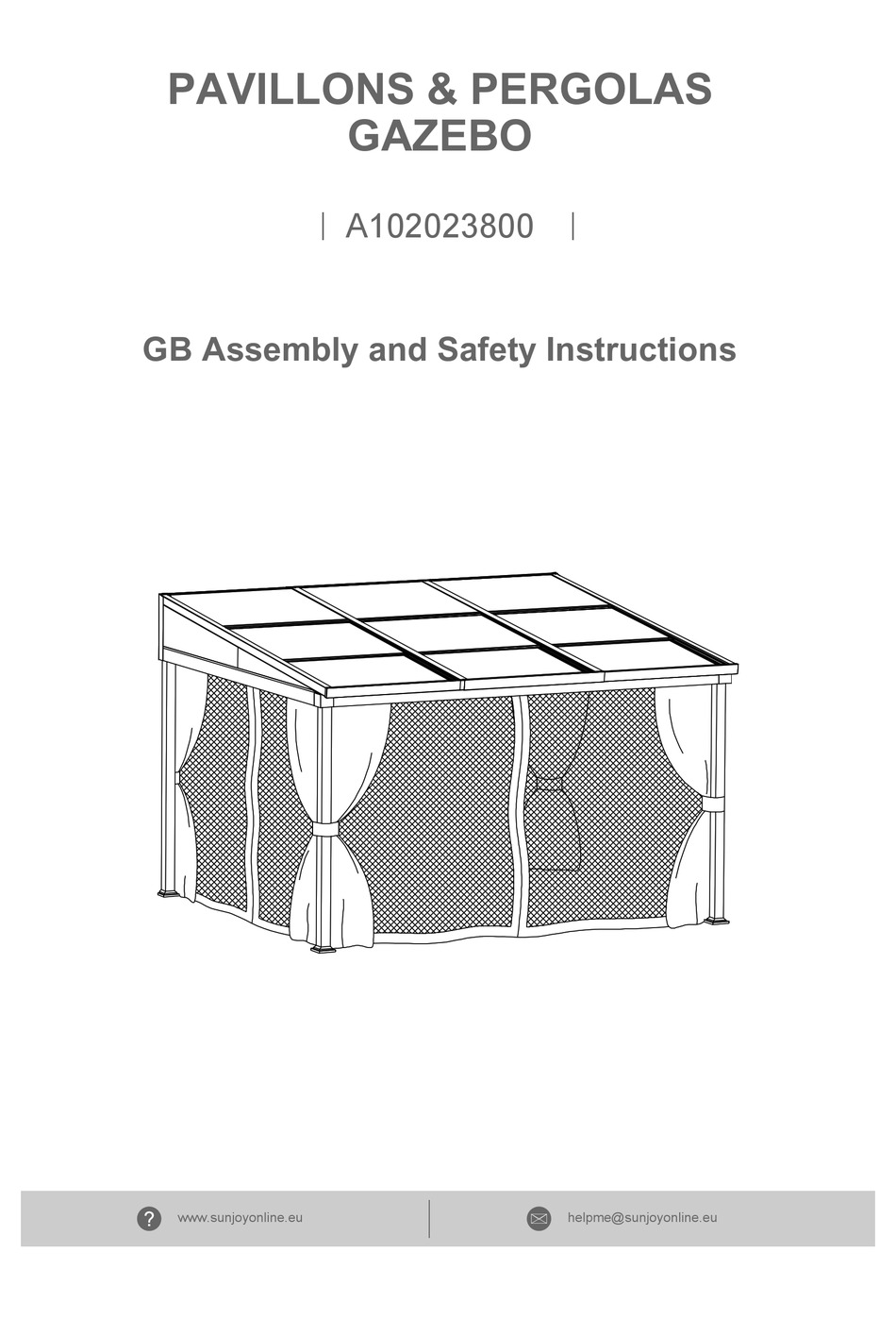 SUNJOY A102023800 ASSEMBLY AND SAFETY INSTRUCTIONS Pdf Download