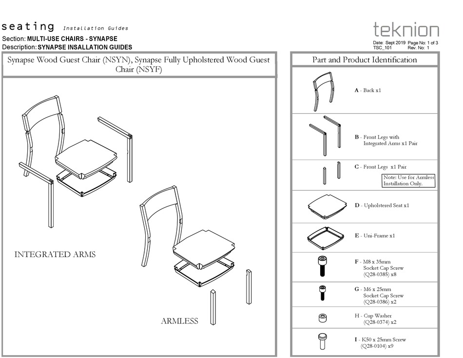 TEKNION SYNAPSE WOOD GUEST CHAIR NSYN INSTALLATION MANUALS Pdf Download
