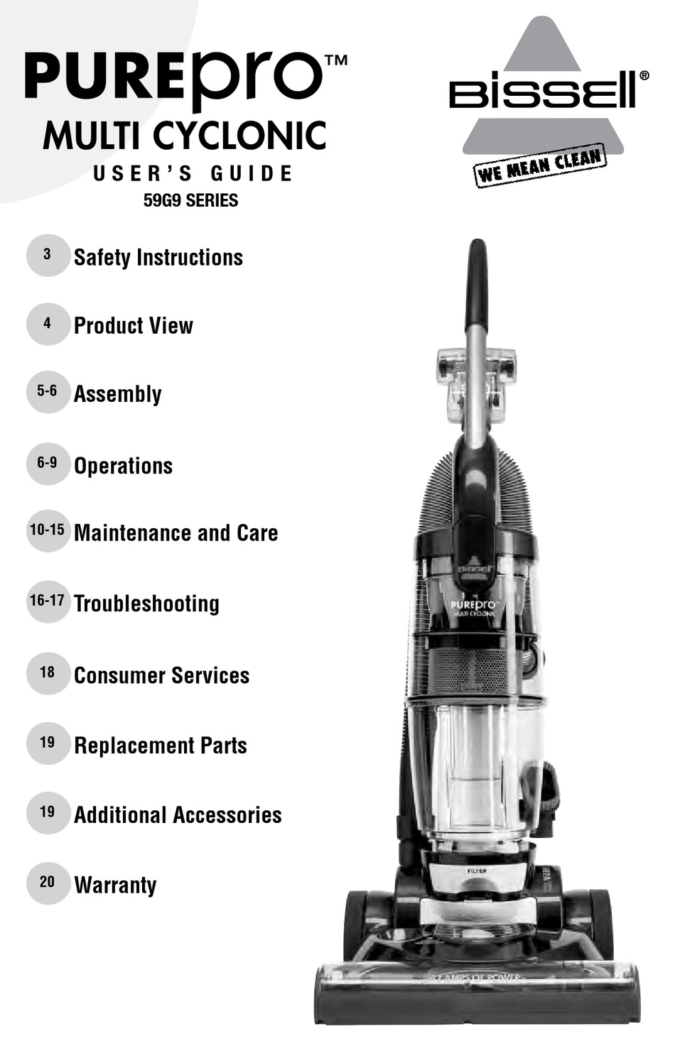 BISSELL PUREPRO 59G9 SERIES VACUUM CLEANER USER MANUAL ManualsLib