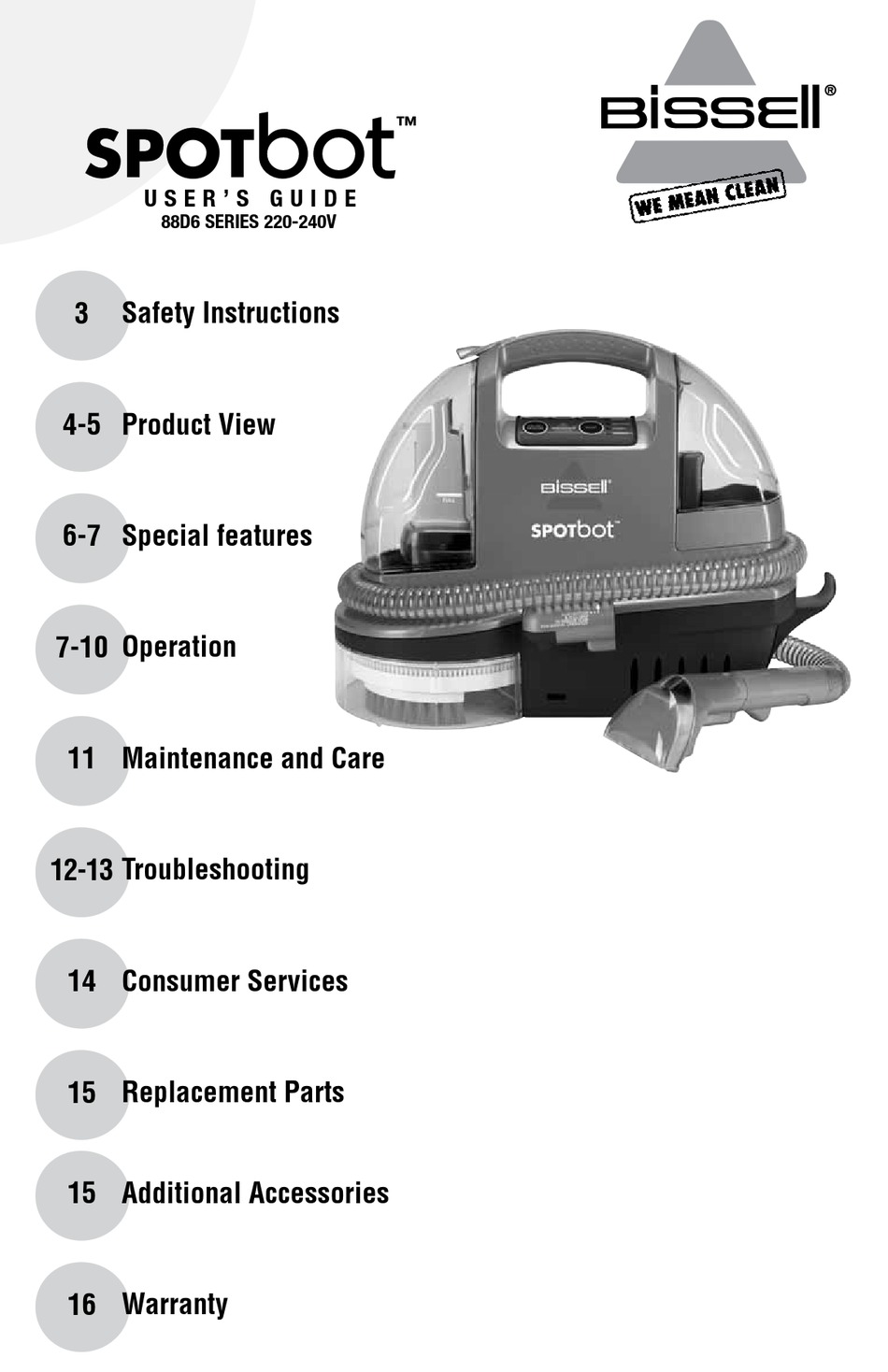 BISSELL SPOTBOT 88D6 SERIES VACUUM CLEANER USER MANUAL ManualsLib