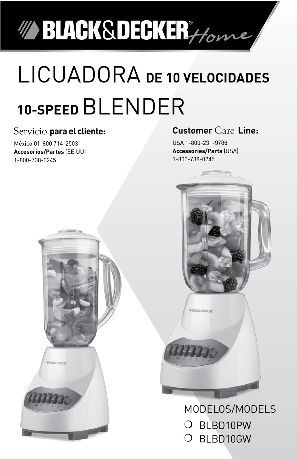 BLACK & DECKER BLBD10GW BLENDER OWNER'S MANUAL ManualsLib