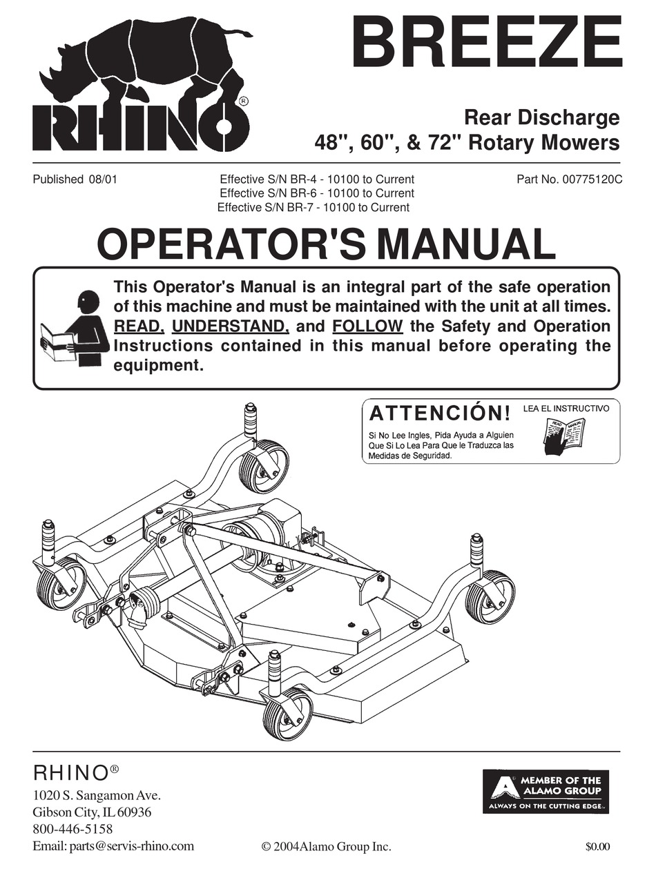 RHINO 48-INCH LAWN MOWER OPERATOR'S MANUAL | ManualsLib