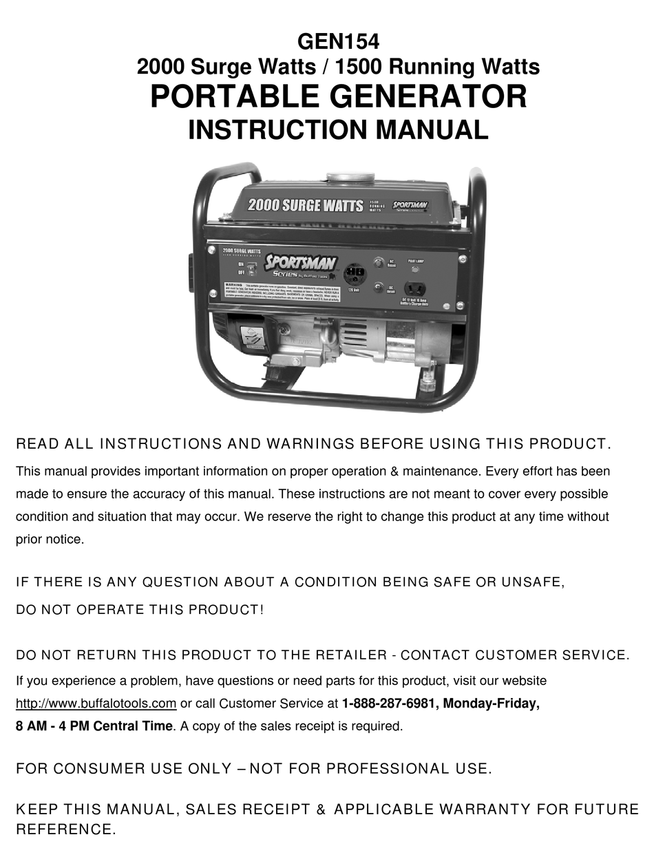 Buffalo Tools Gen154 Instruction Manual Pdf Download Manualslib