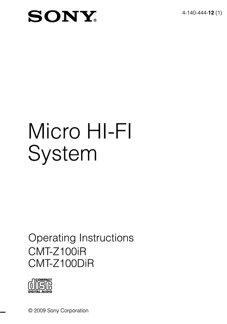 #2310 CMT Sony Manuale di Istruzioni Cmt SE1 Componente Sistema 