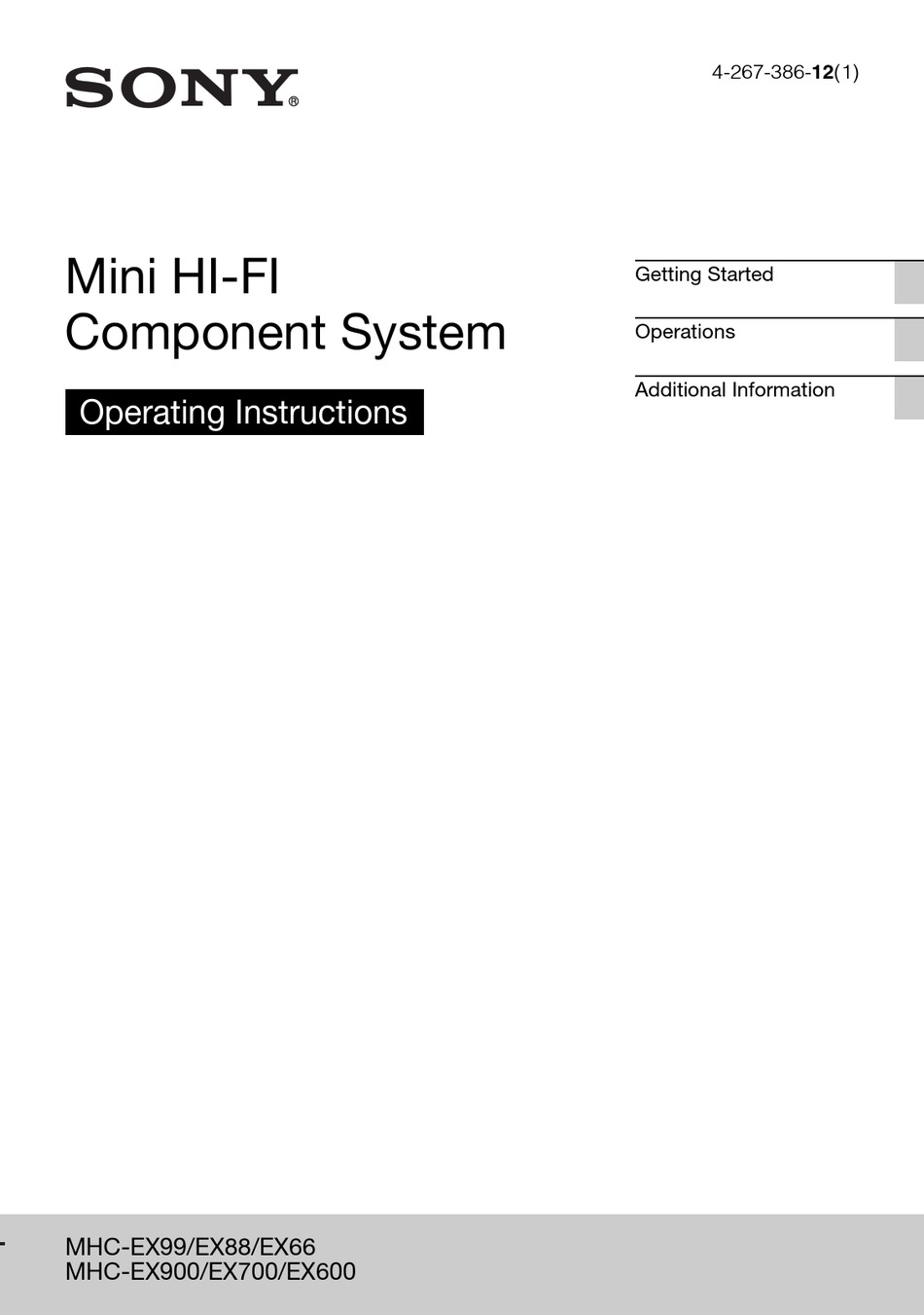 SONY MHC-EX66 STEREO SYSTEM OPERATING INSTRUCTIONS MANUAL | ManualsLib