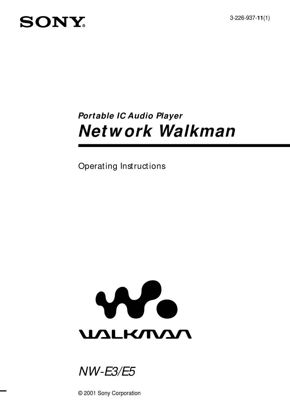 SONY WALKMAN NWE3 MP3 PLAYER OPERATING INSTRUCTIONS MANUAL ManualsLib