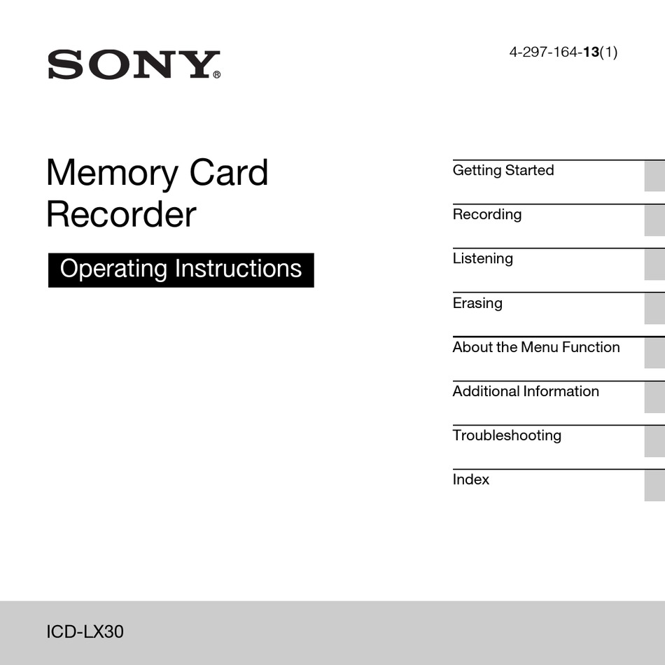 SONY ICD-LX30 VOICE RECORDER OPERATING INSTRUCTIONS MANUAL