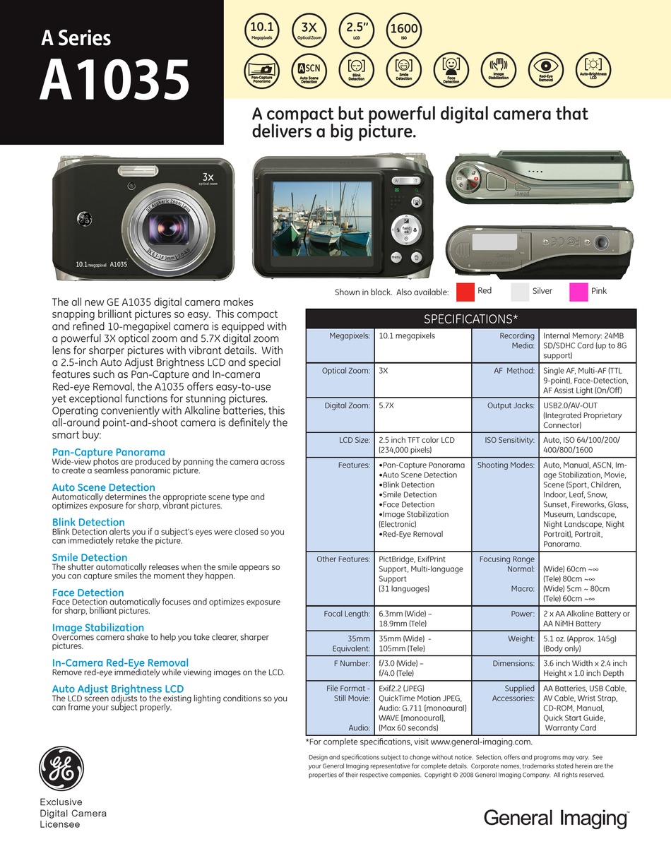 ge a1035 digital camera