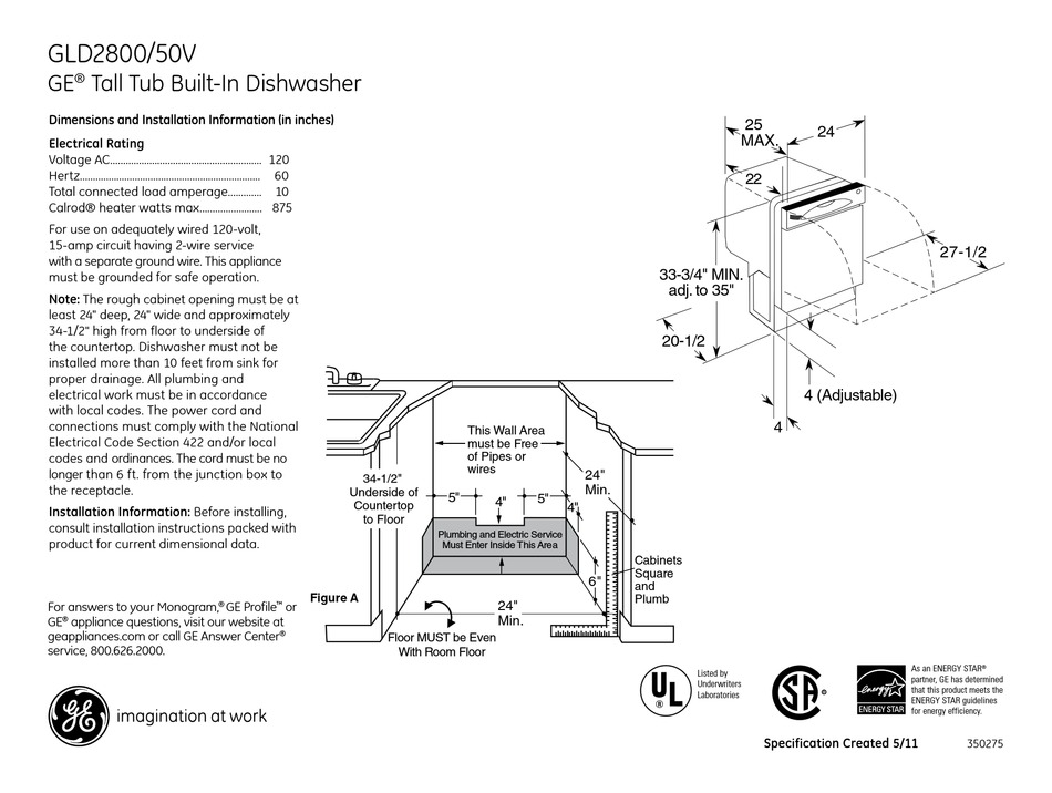 Ge store dishwasher dimensions