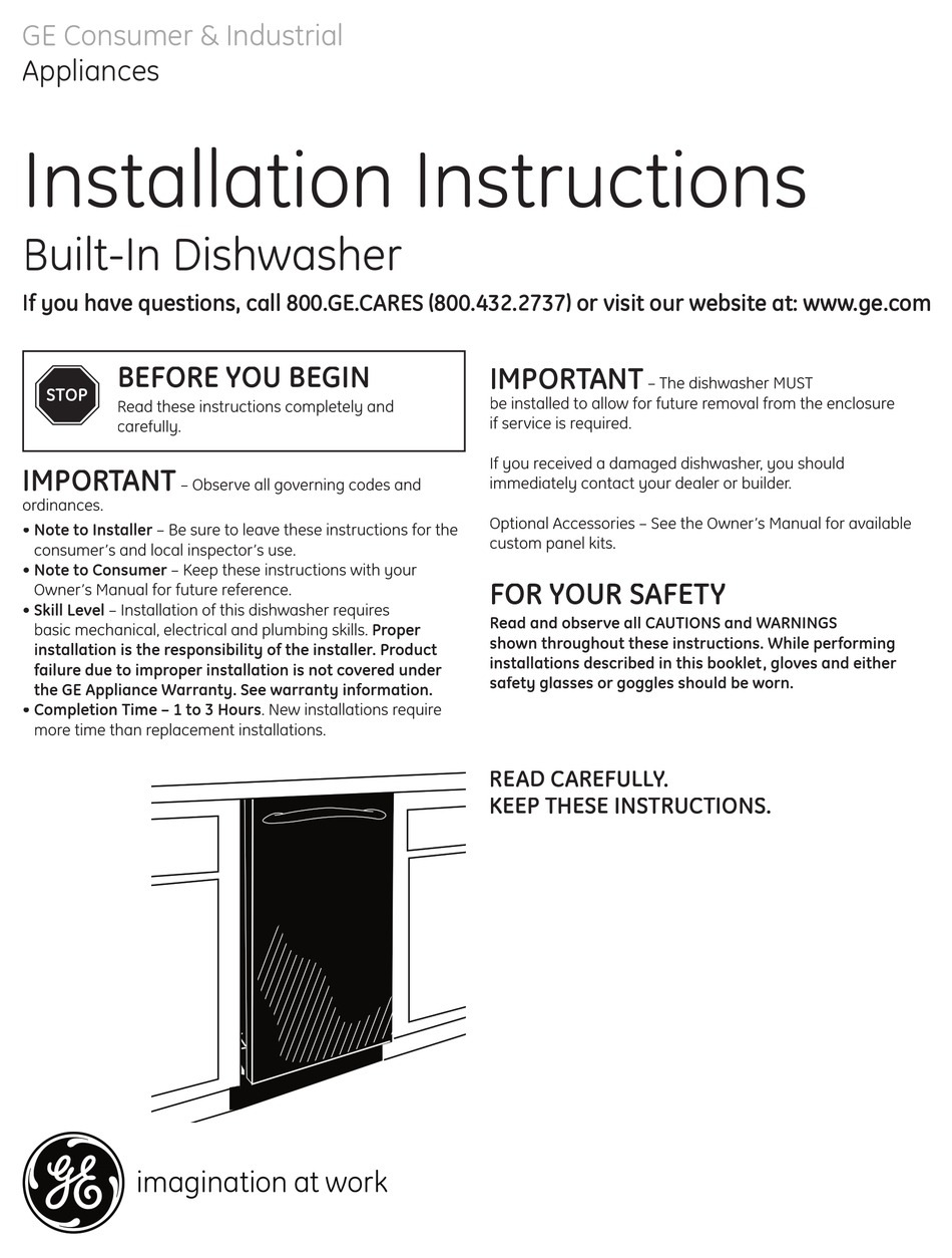GE SPACEMAKER PDW1800N DISHWASHER INSTALL MANUAL ManualsLib